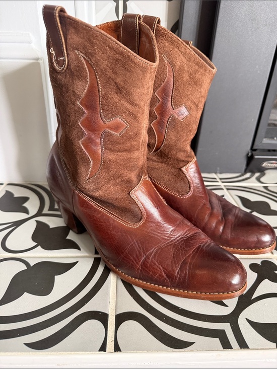 Shoes - Brown Leather & Suede Western Ankle Boots MADE IN CANADA